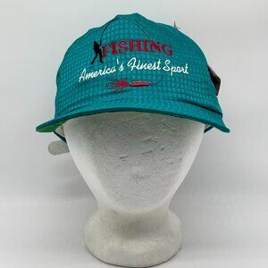 Vintage Supplex Fishing Strapback Hat NWT  DEADSTOCK Teal Nylon USA